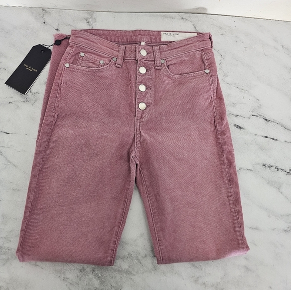 Rag & Bone High Rise Ankle Skinny Pink Corduroy Pant Jeans 25 NWT - Picture 5 of 8